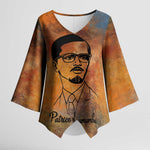 Patrice Lumumba Kimono Sleeve Blouse with Line Art Portrait and Truth Cannot Be Killed Inspirational Quote - African Pride