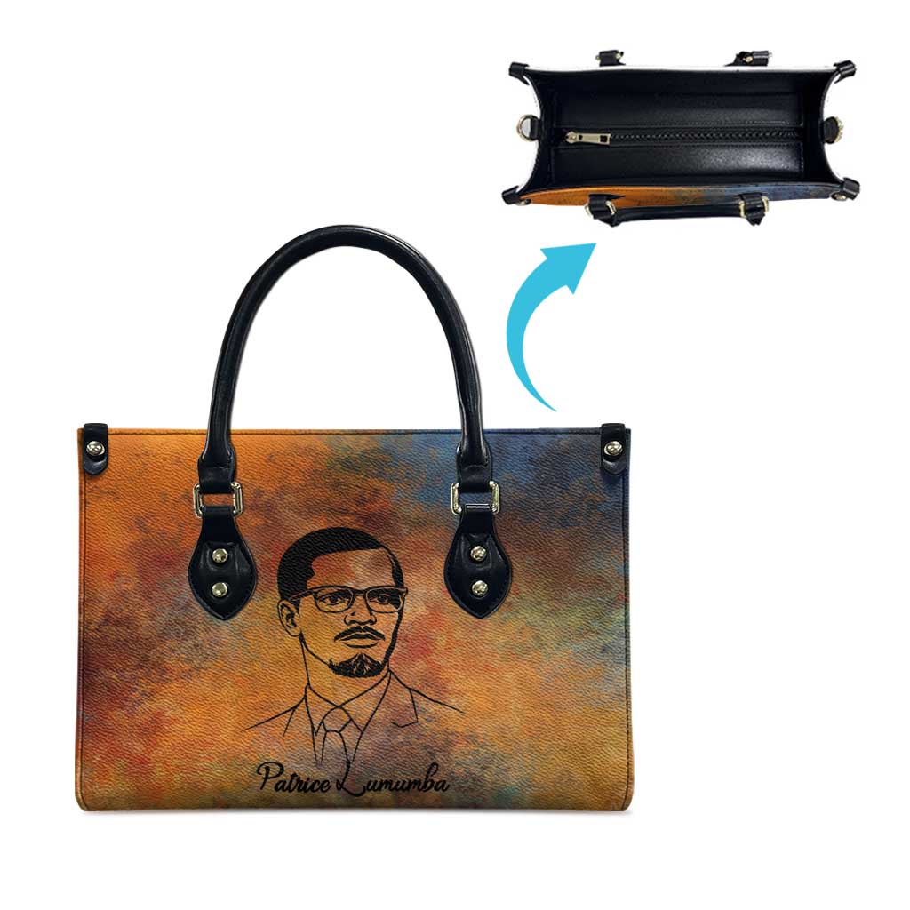 Patrice Lumumba Leather Bag with Line Art Portrait and Truth Cannot Be Killed Inspirational Quote - African Pride