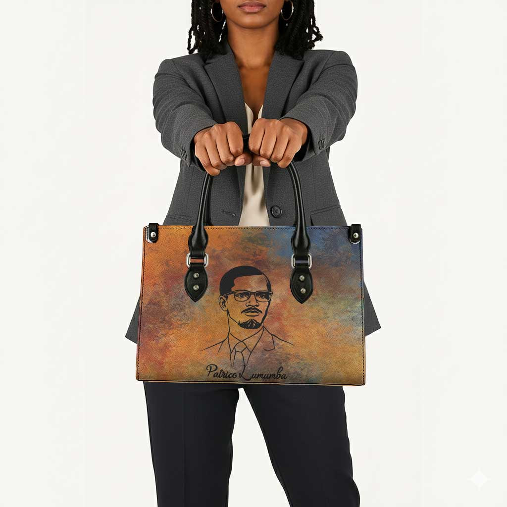 Patrice Lumumba Leather Bag with Line Art Portrait and Truth Cannot Be Killed Inspirational Quote - African Pride