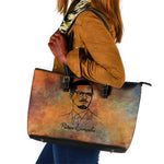 Patrice Lumumba Leather Tote Bag with Line Art Portrait and Truth Cannot Be Killed Inspirational Quote - African Pride