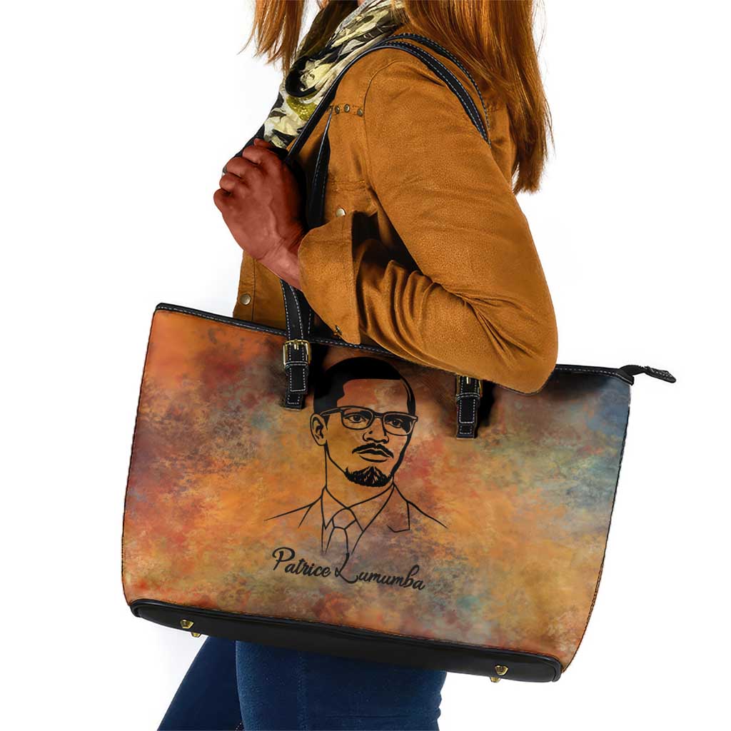 Patrice Lumumba Leather Tote Bag with Line Art Portrait and Truth Cannot Be Killed Inspirational Quote - African Pride