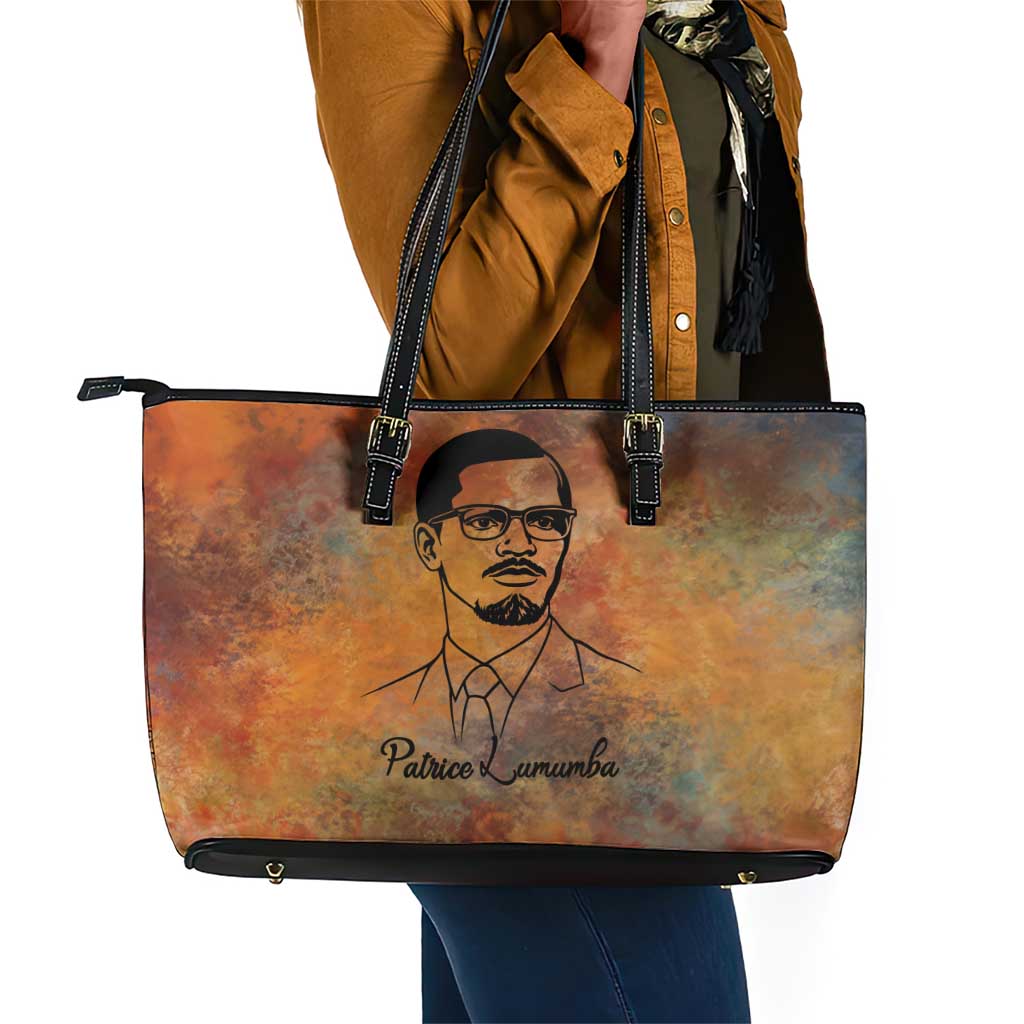 Patrice Lumumba Leather Tote Bag with Line Art Portrait and Truth Cannot Be Killed Inspirational Quote - African Pride