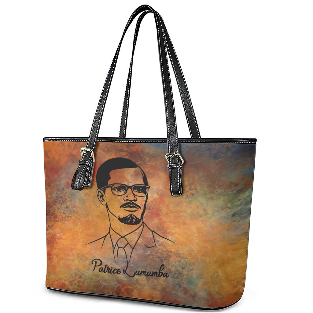 Patrice Lumumba Leather Tote Bag with Line Art Portrait and Truth Cannot Be Killed Inspirational Quote - African Pride