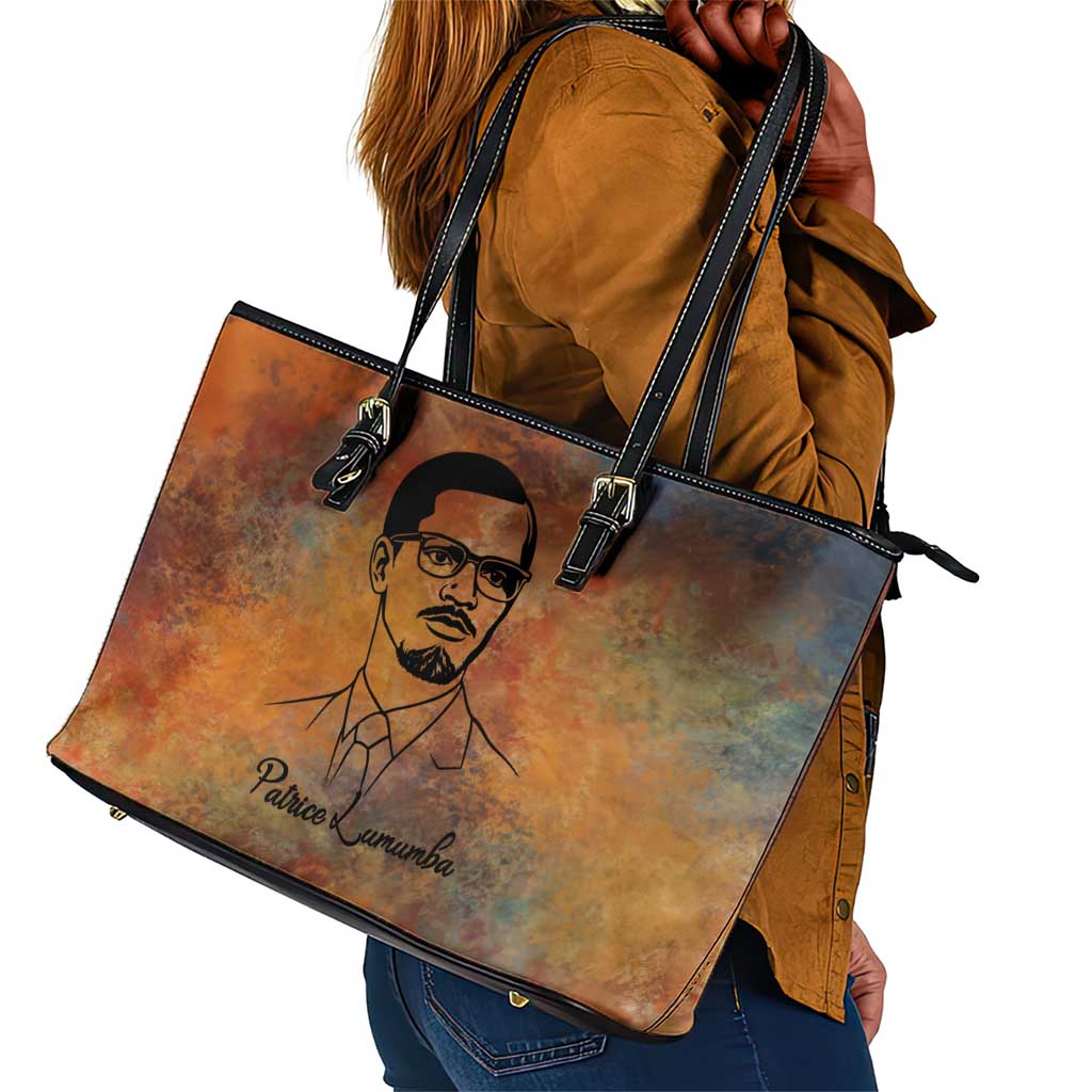Patrice Lumumba Leather Tote Bag with Line Art Portrait and Truth Cannot Be Killed Inspirational Quote - African Pride