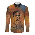 Patrice Lumumba Long Sleeve Button Shirt with Line Art Portrait and Truth Cannot Be Killed Inspirational Quote - African Pride