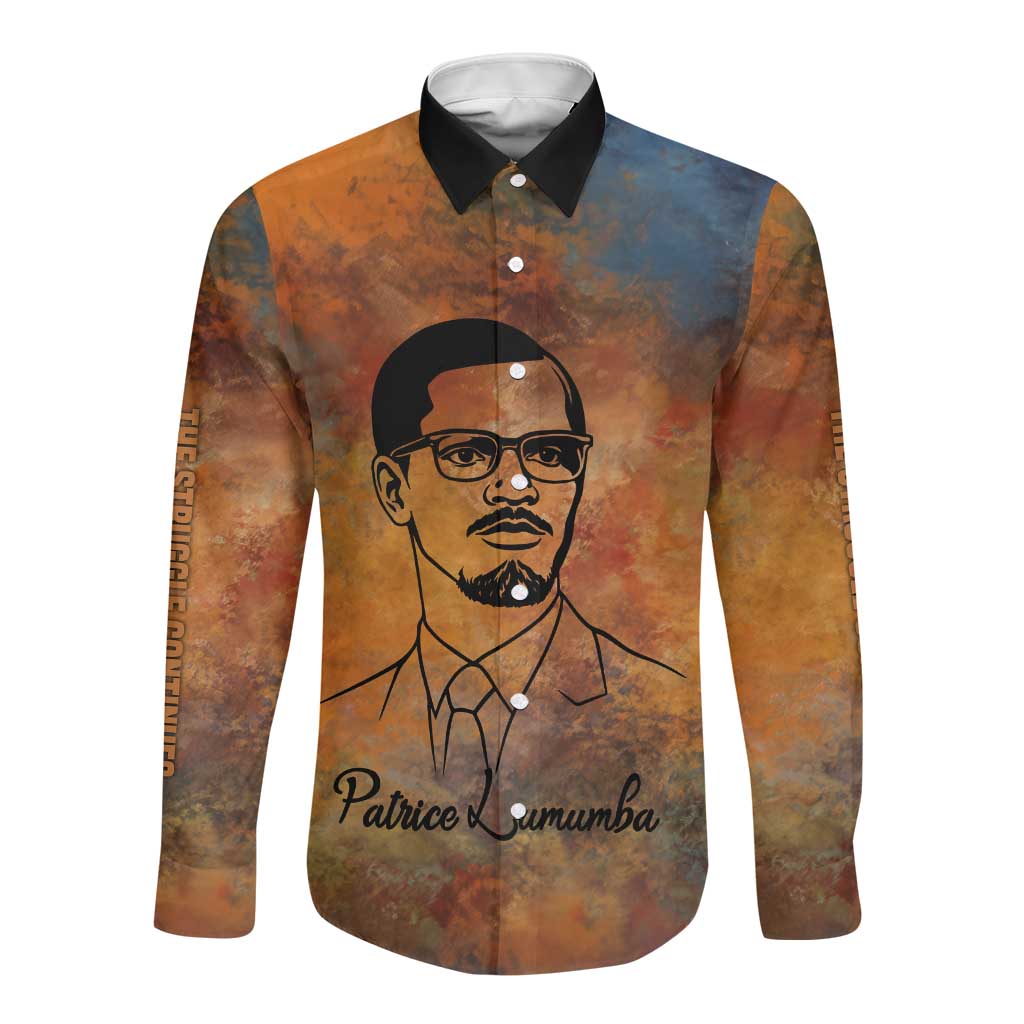 Patrice Lumumba Long Sleeve Button Shirt with Line Art Portrait and Truth Cannot Be Killed Inspirational Quote - African Pride