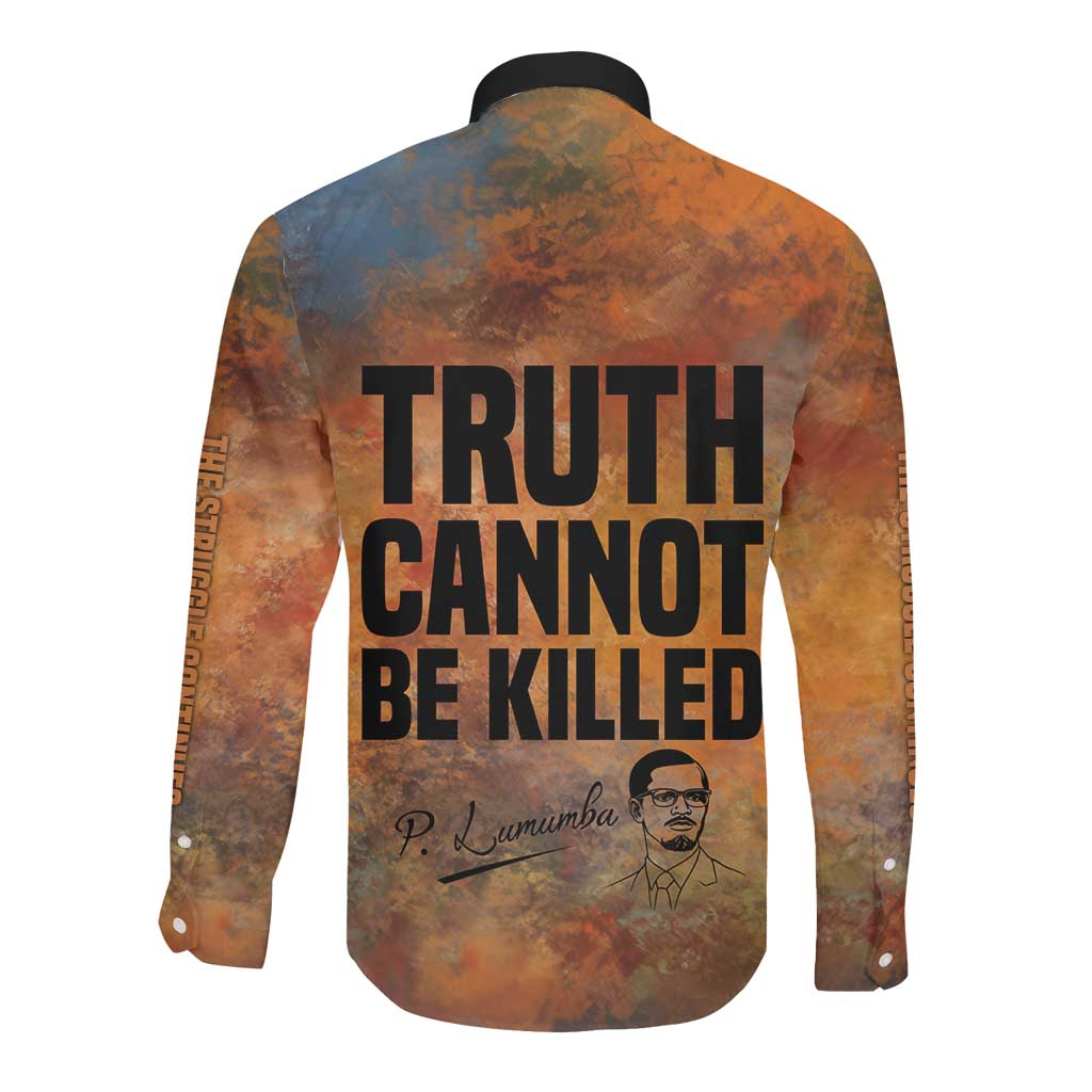 Patrice Lumumba Long Sleeve Button Shirt with Line Art Portrait and Truth Cannot Be Killed Inspirational Quote - African Pride