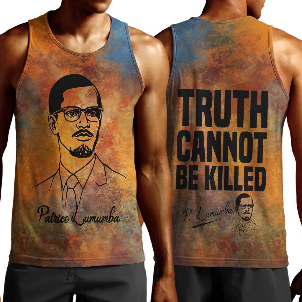 Patrice Lumumba Men Tank Top with Line Art Portrait and Truth Cannot Be Killed Inspirational Quote - African Pride