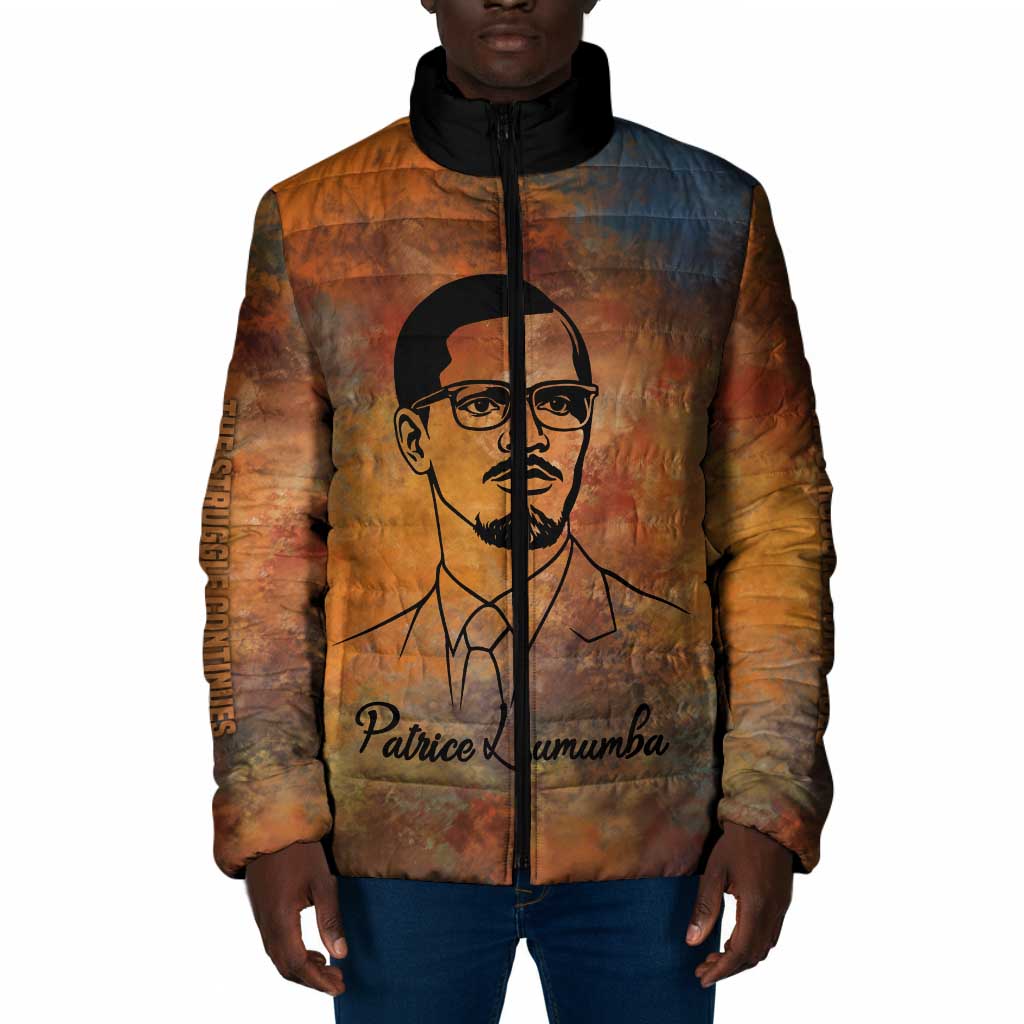 Patrice Lumumba Padded Jacket with Line Art Portrait and Truth Cannot Be Killed Inspirational Quote - African Pride