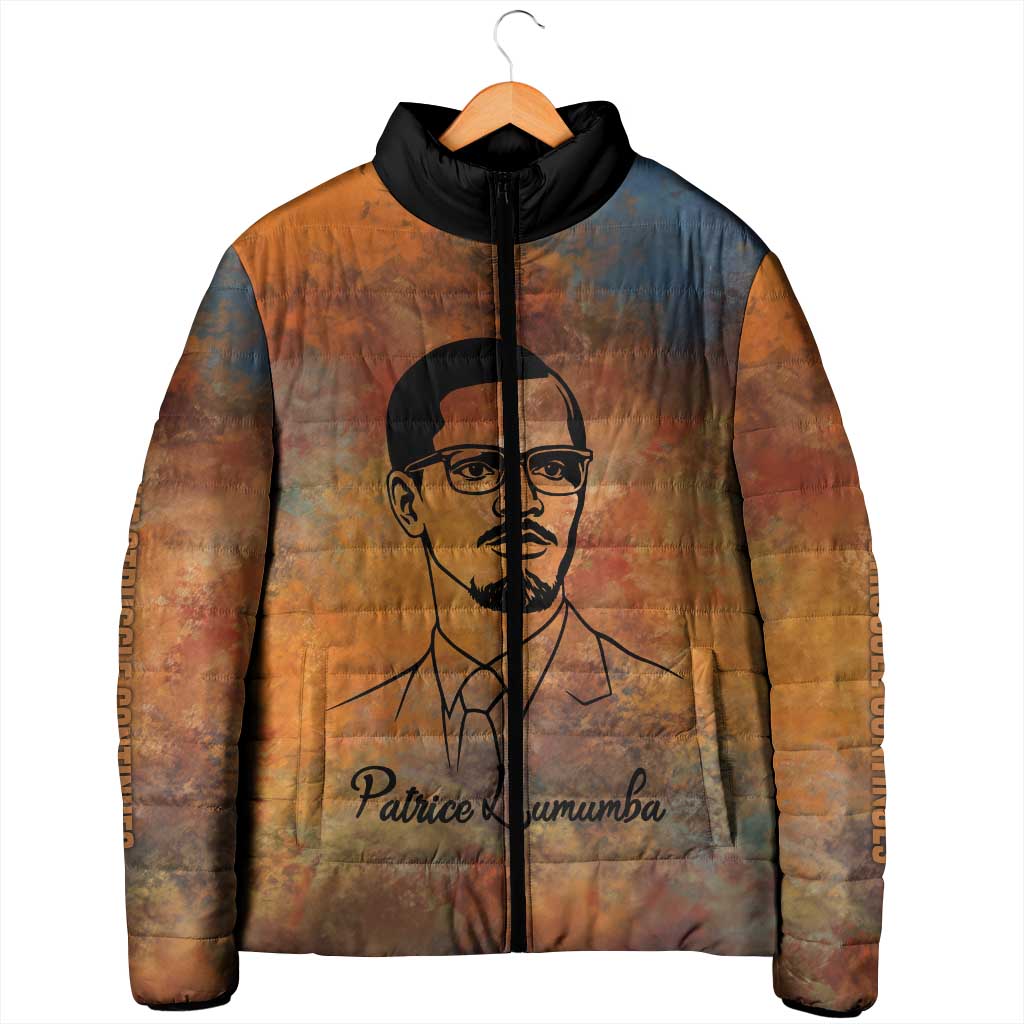 Patrice Lumumba Padded Jacket with Line Art Portrait and Truth Cannot Be Killed Inspirational Quote - African Pride