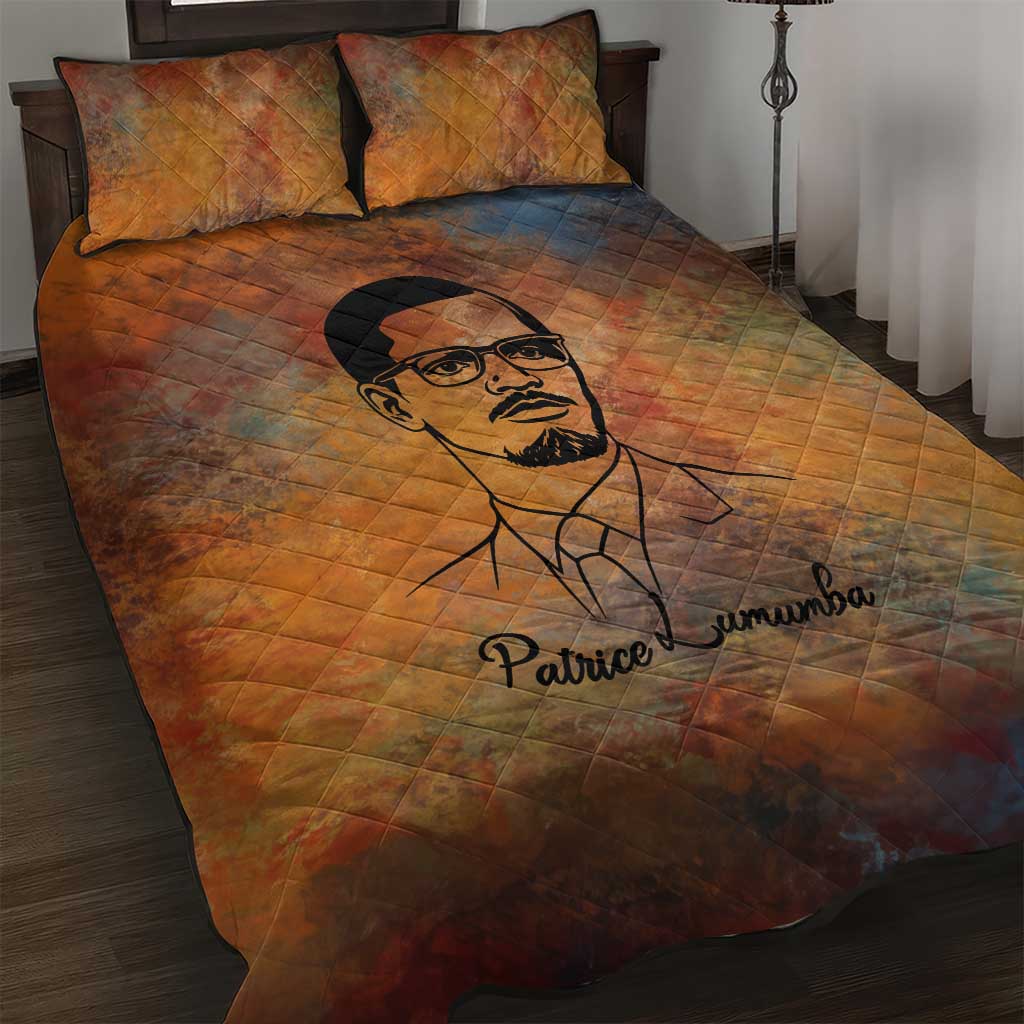 Patrice Lumumba Quilt Bed Set with Line Art Portrait and Truth Cannot Be Killed Inspirational Quote - African Pride