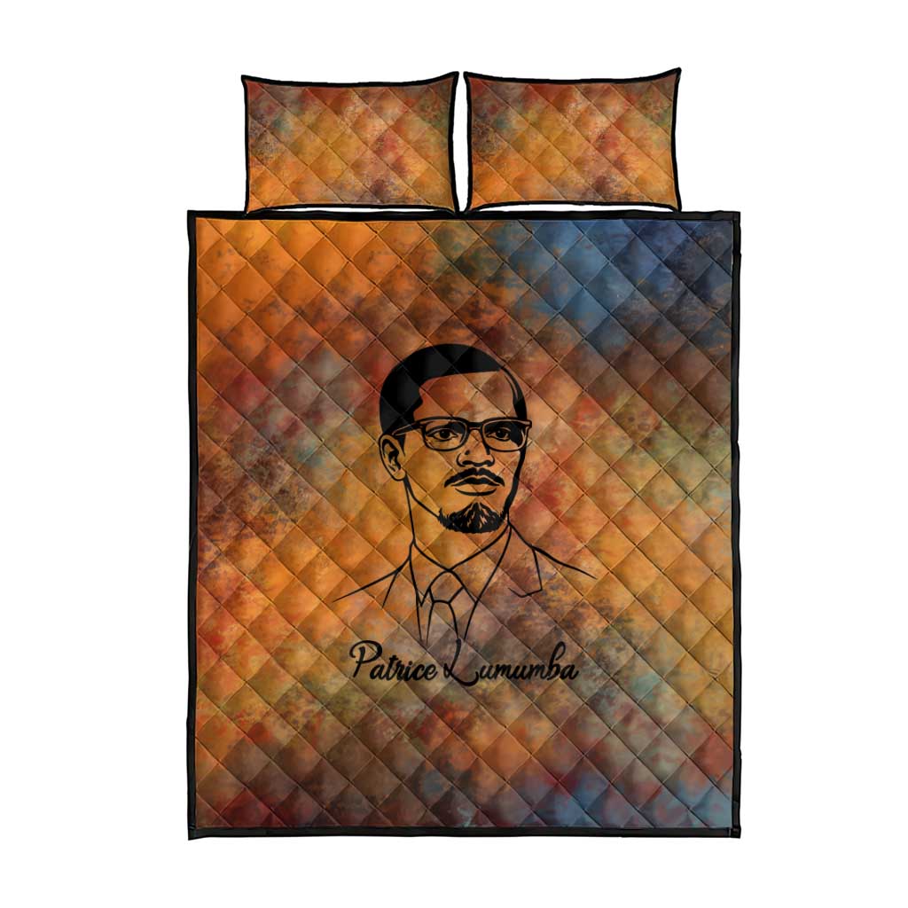 Patrice Lumumba Quilt Bed Set with Line Art Portrait and Truth Cannot Be Killed Inspirational Quote - African Pride