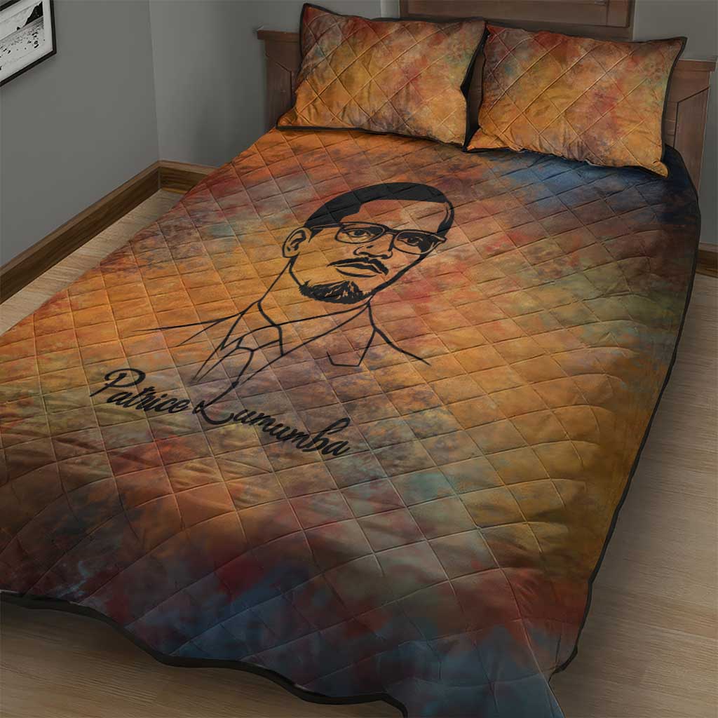 Patrice Lumumba Quilt Bed Set with Line Art Portrait and Truth Cannot Be Killed Inspirational Quote - African Pride