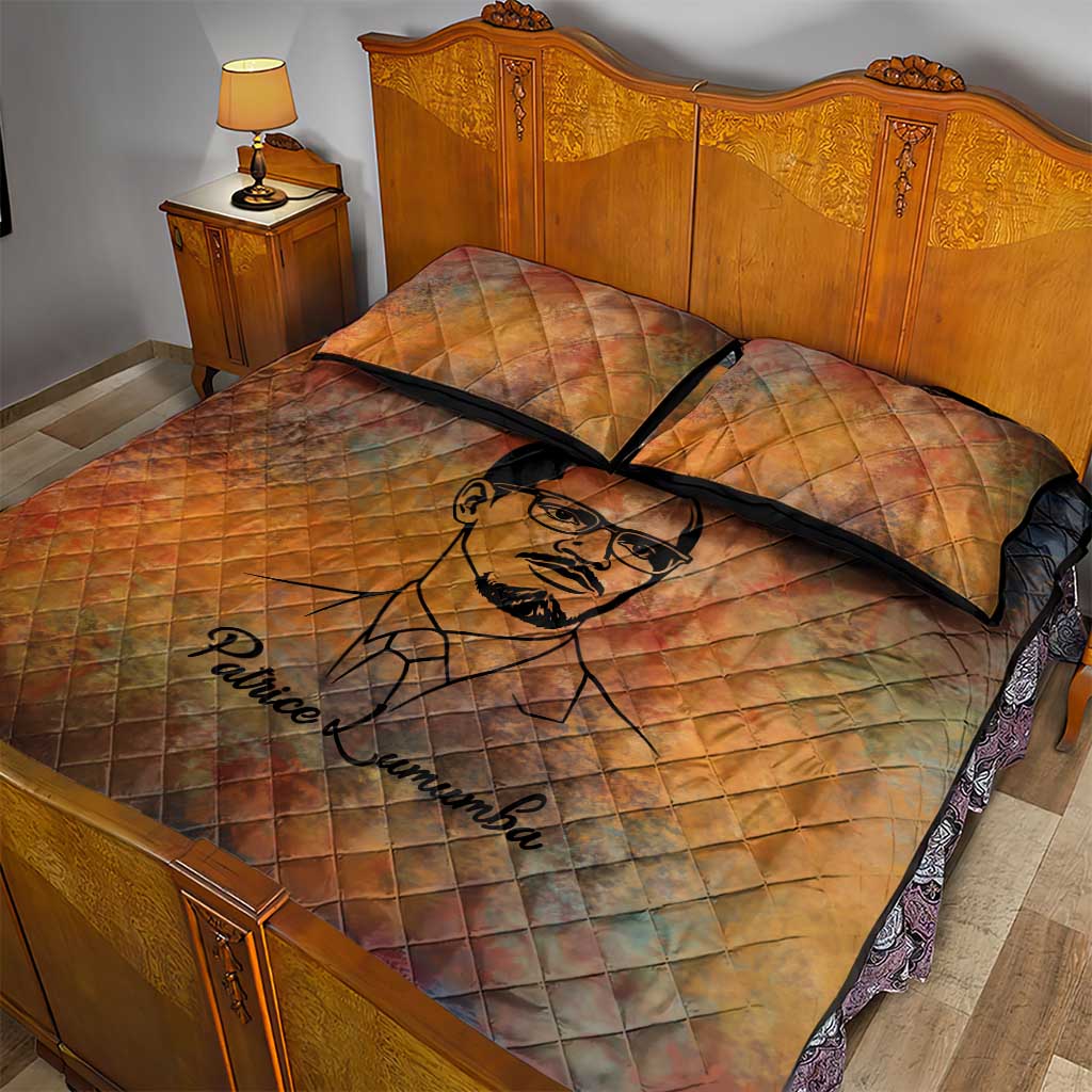 Patrice Lumumba Quilt Bed Set with Line Art Portrait and Truth Cannot Be Killed Inspirational Quote - African Pride