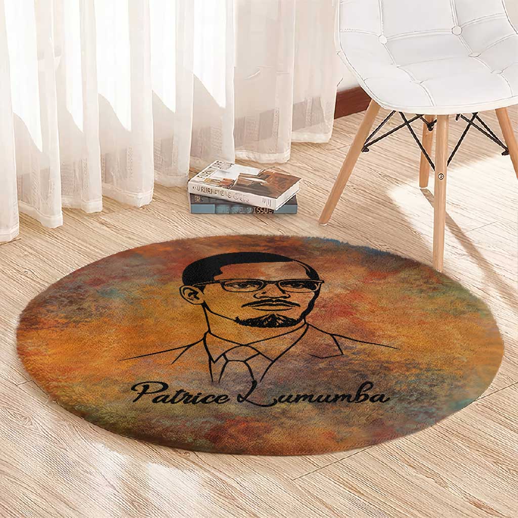 Patrice Lumumba Round Carpet with Line Art Portrait and Truth Cannot Be Killed Inspirational Quote - African Pride