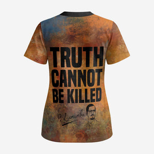 Patrice Lumumba Scrub Top with Line Art Portrait and Truth Cannot Be Killed Inspirational Quote - African Pride