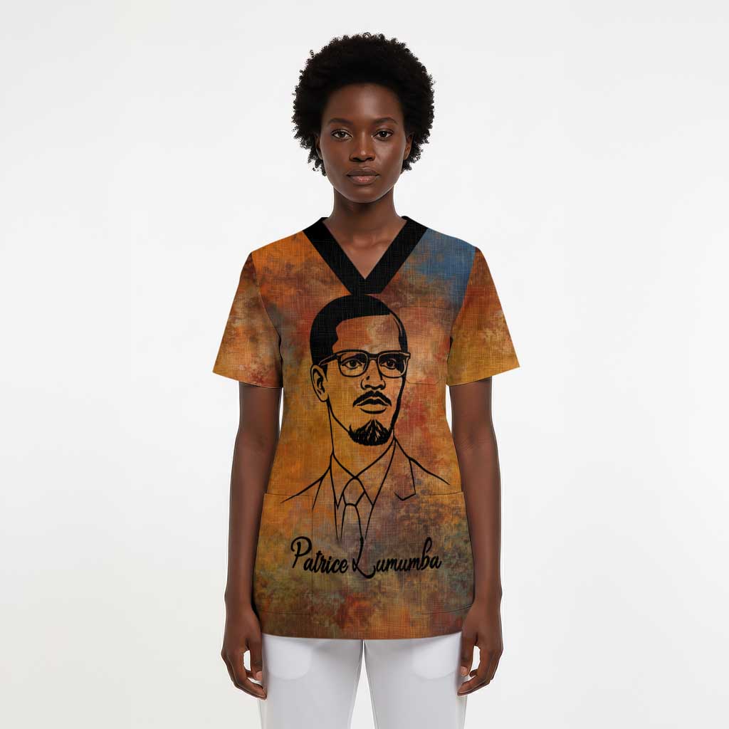 Patrice Lumumba Scrub Top with Line Art Portrait and Truth Cannot Be Killed Inspirational Quote - African Pride