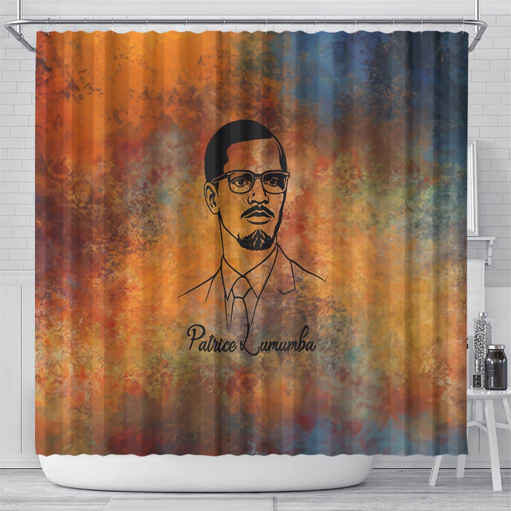 Patrice Lumumba Shower Curtain with Line Art Portrait and Truth Cannot Be Killed Inspirational Quote - African Pride