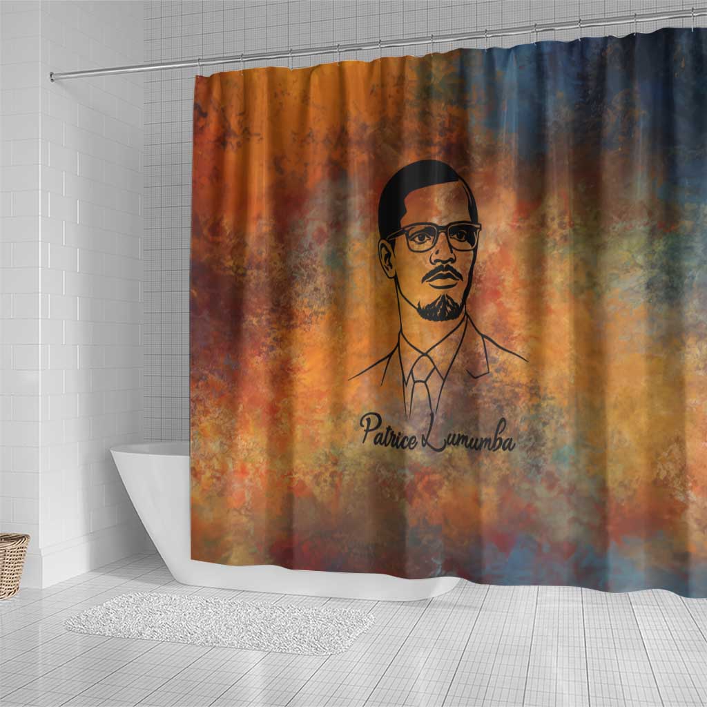 Patrice Lumumba Shower Curtain with Line Art Portrait and Truth Cannot Be Killed Inspirational Quote - African Pride