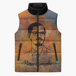 Patrice Lumumba Sleeveless Puffer Jacket with Line Art Portrait and Truth Cannot Be Killed Inspirational Quote - African Pride