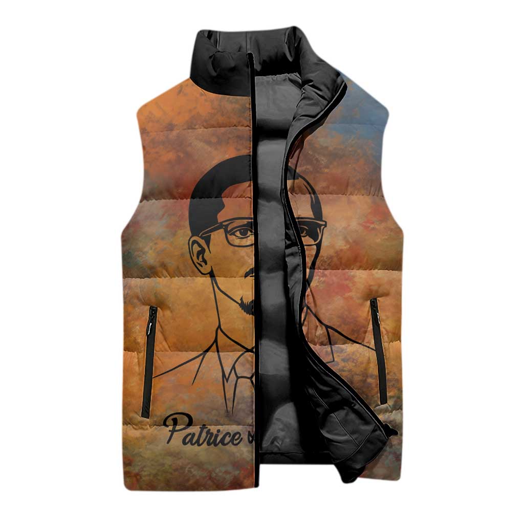 Patrice Lumumba Sleeveless Puffer Jacket with Line Art Portrait and Truth Cannot Be Killed Inspirational Quote - African Pride