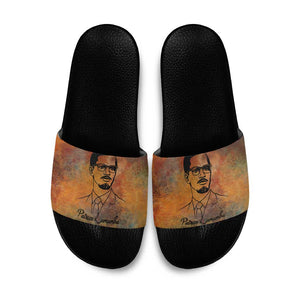 Patrice Lumumba Slide Sandals with Line Art Portrait and Truth Cannot Be Killed Inspirational Quote - African Pride