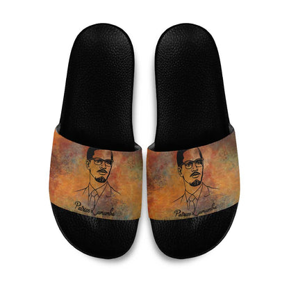 Patrice Lumumba Slide Sandals with Line Art Portrait and Truth Cannot Be Killed Inspirational Quote - African Pride