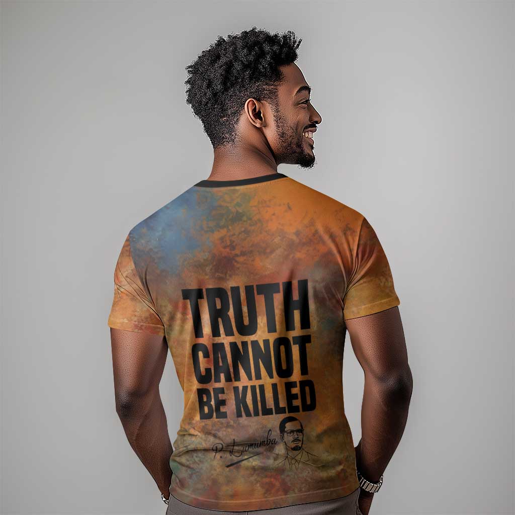 Patrice Lumumba T shirt with Line Art Portrait and Truth Cannot Be Killed Inspirational Quote - African Pride