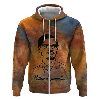 Patrice Lumumba Zip Hoodie with Line Art Portrait and Truth Cannot Be Killed Inspirational Quote - African Pride