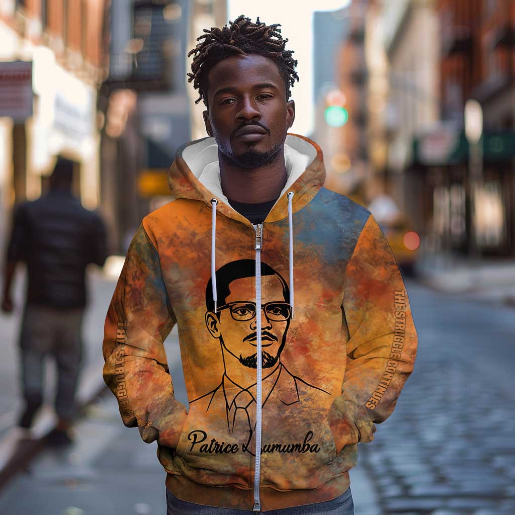 Patrice Lumumba Zip Hoodie with Line Art Portrait and Truth Cannot Be Killed Inspirational Quote - African Pride