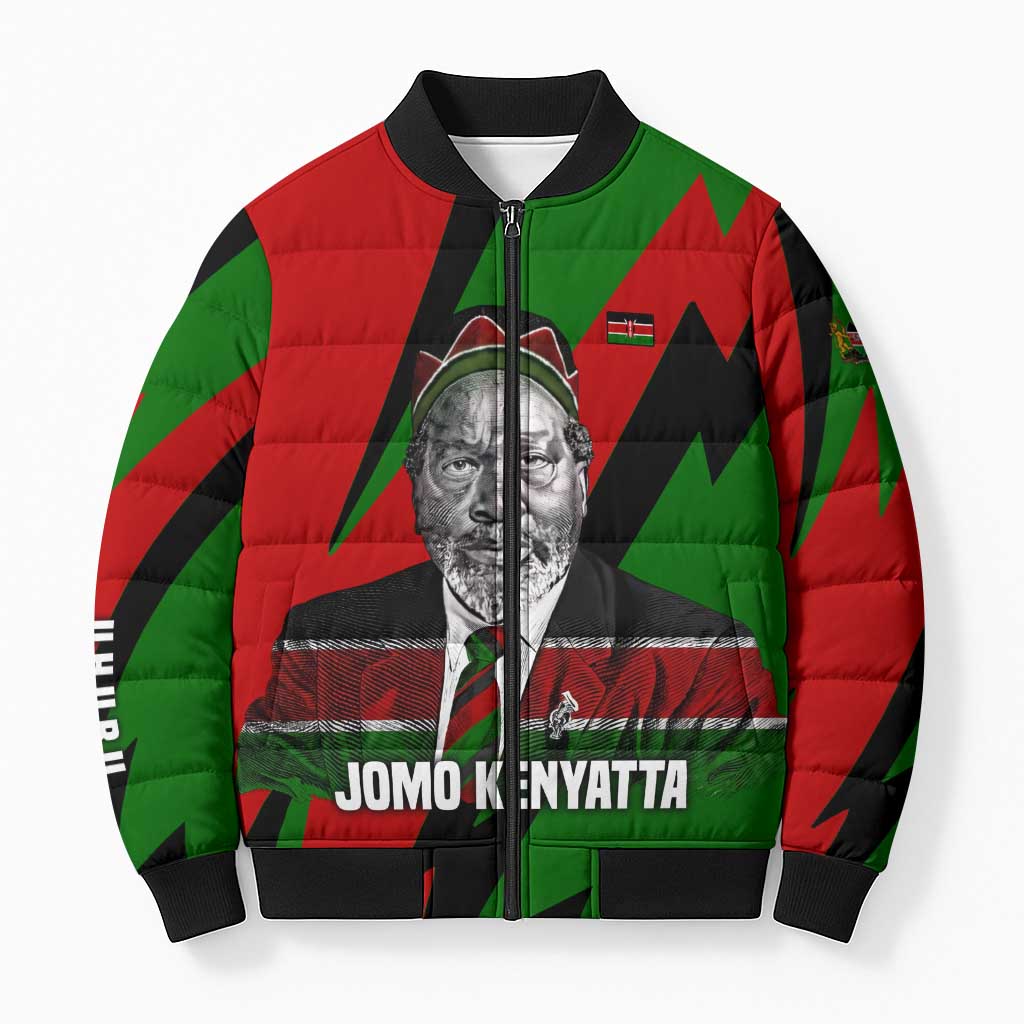 Jomo Kenyatta Bomber Puffer Jacket Patriotic Colors Design and Father of the Kenyan Nation Tribute - African Pride