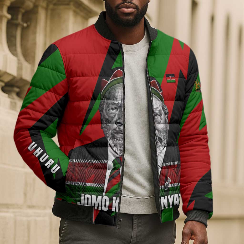 Jomo Kenyatta Bomber Puffer Jacket Patriotic Colors Design and Father of the Kenyan Nation Tribute - African Pride