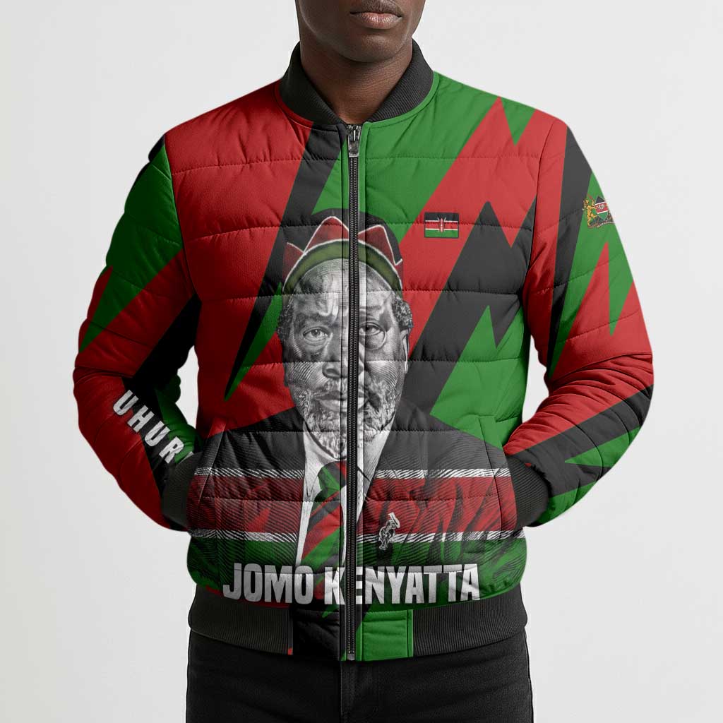 Jomo Kenyatta Bomber Puffer Jacket Patriotic Colors Design and Father of the Kenyan Nation Tribute - African Pride