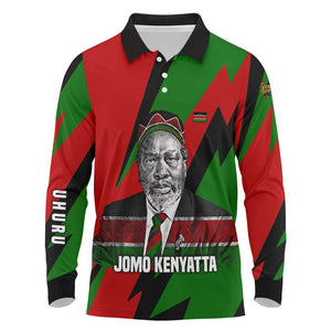 Jomo Kenyatta Long Sleeve Polo Shirt Patriotic Colors Design and Father of the Kenyan Nation Tribute - African Pride
