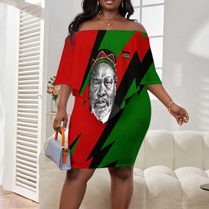 Jomo Kenyatta Off Shoulder Short Dress Patriotic Colors Design and Father of the Kenyan Nation Tribute - African Pride