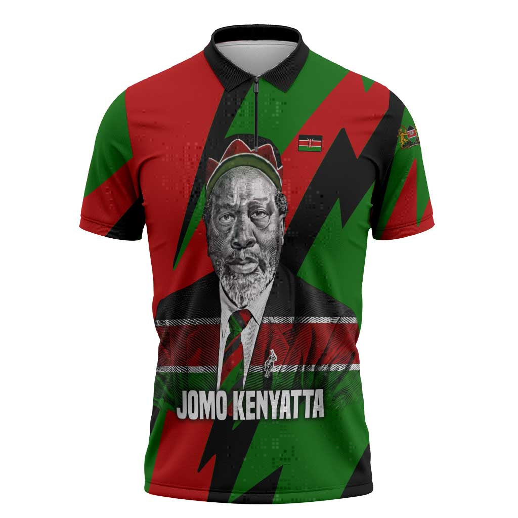 Jomo Kenyatta Zipper Polo Shirt Patriotic Colors Design and Father of the Kenyan Nation Tribute - African Pride
