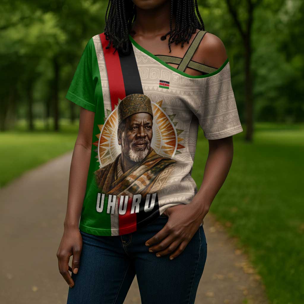 Jomo Kenyatta Cross Shoulder Shirt Uhuru and Kenyan Heritage Quote Tribute - African Pride