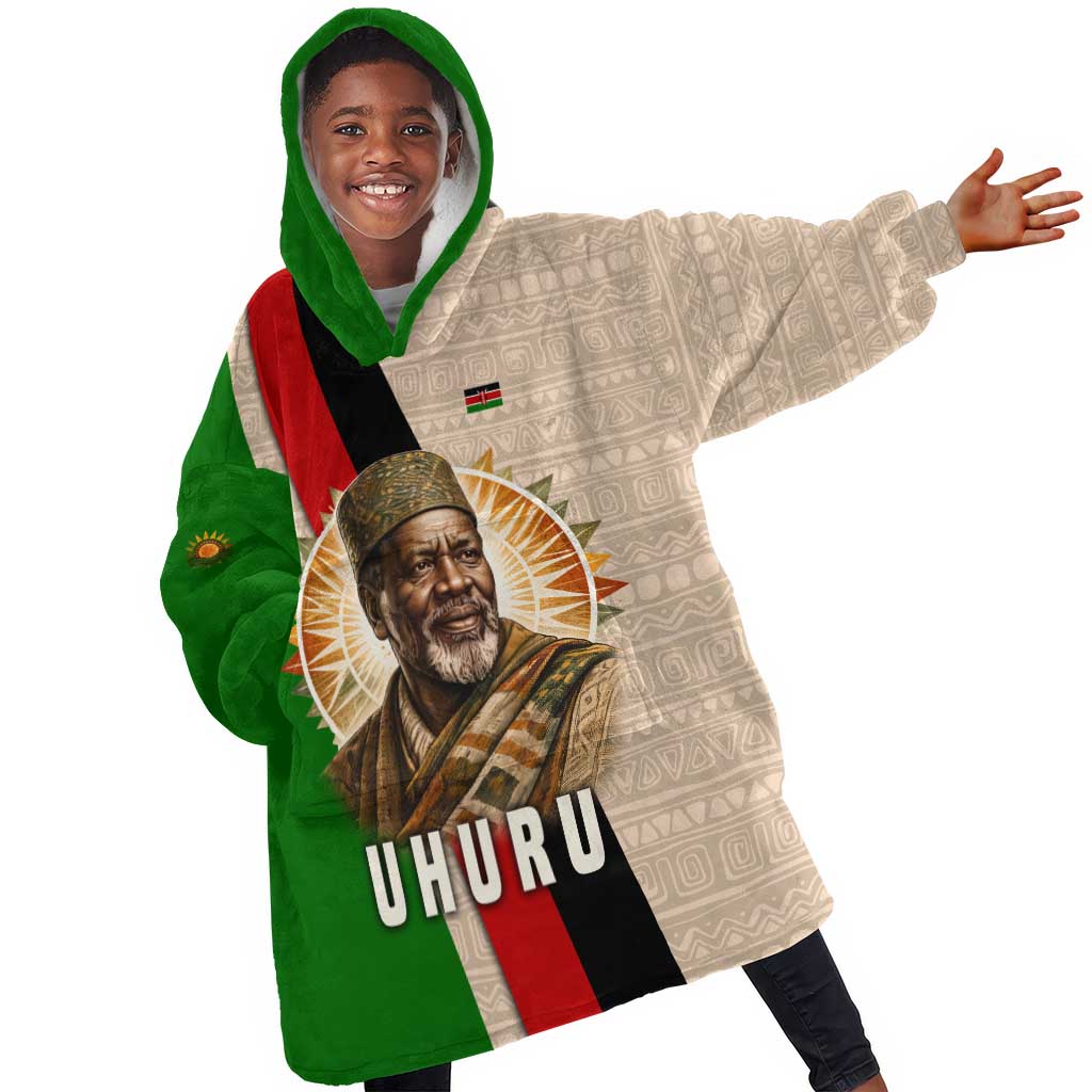 Jomo Kenyatta Kid Wearable Blanket Hoodie Uhuru and Kenyan Heritage Quote Tribute - African Pride