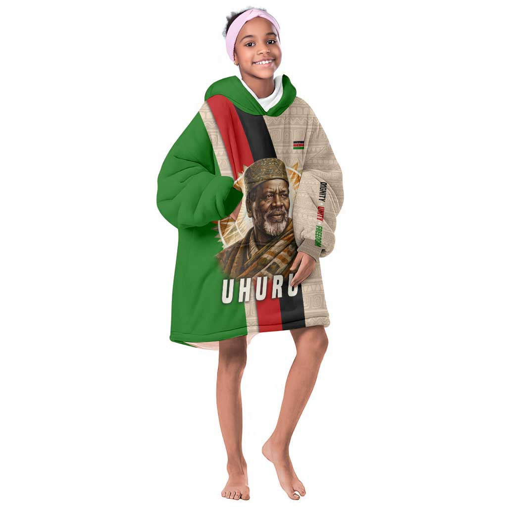 Jomo Kenyatta Kid Wearable Blanket Hoodie Uhuru and Kenyan Heritage Quote Tribute - African Pride