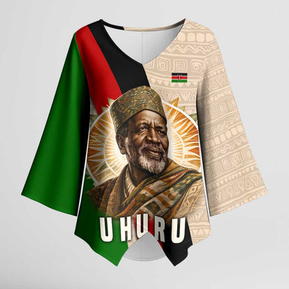 Jomo Kenyatta Kimono Sleeve Blouse Uhuru and Kenyan Heritage Quote Tribute - African Pride