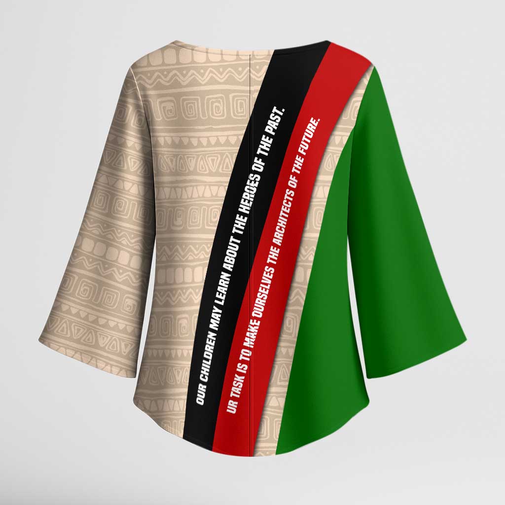 Jomo Kenyatta Kimono Sleeve Blouse Uhuru and Kenyan Heritage Quote Tribute - African Pride