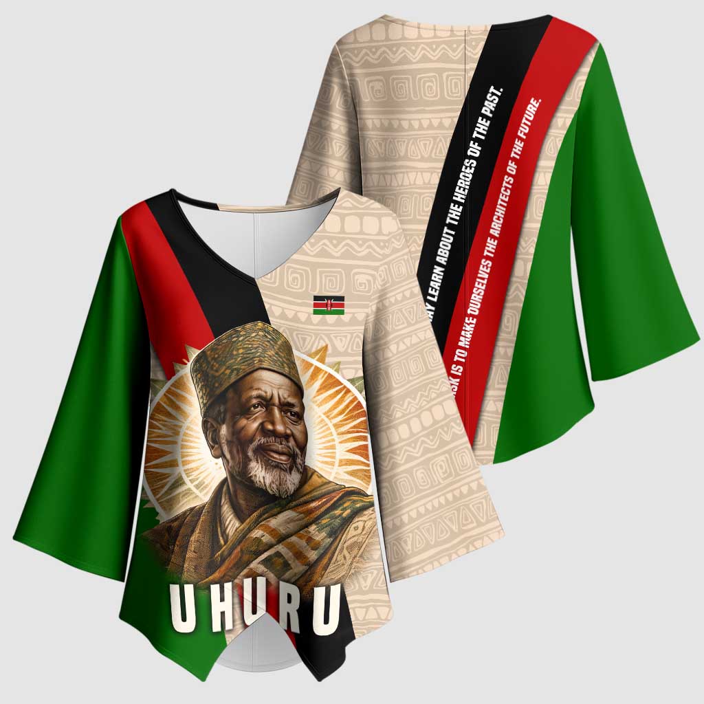 Jomo Kenyatta Kimono Sleeve Blouse Uhuru and Kenyan Heritage Quote Tribute - African Pride