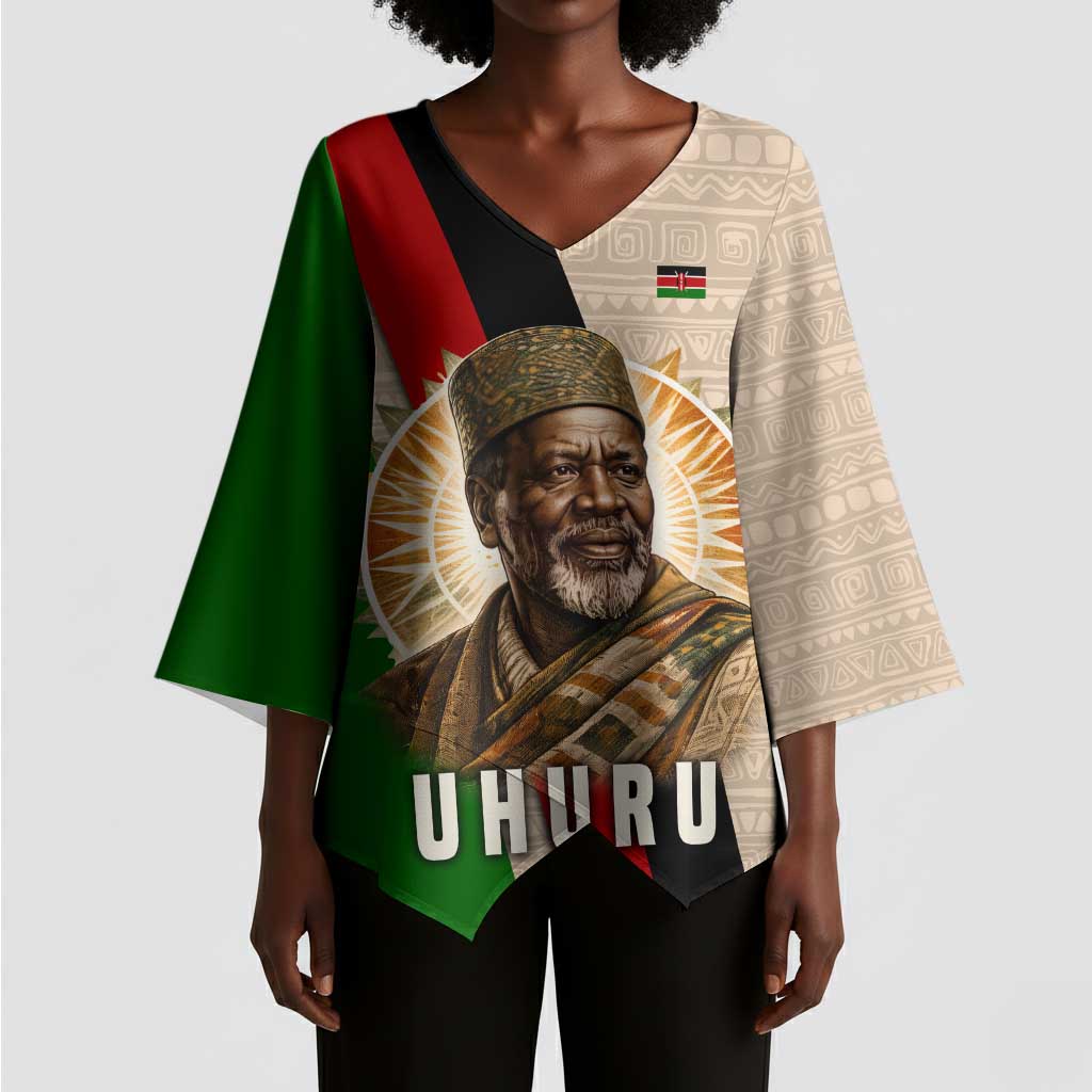 Jomo Kenyatta Kimono Sleeve Blouse Uhuru and Kenyan Heritage Quote Tribute - African Pride