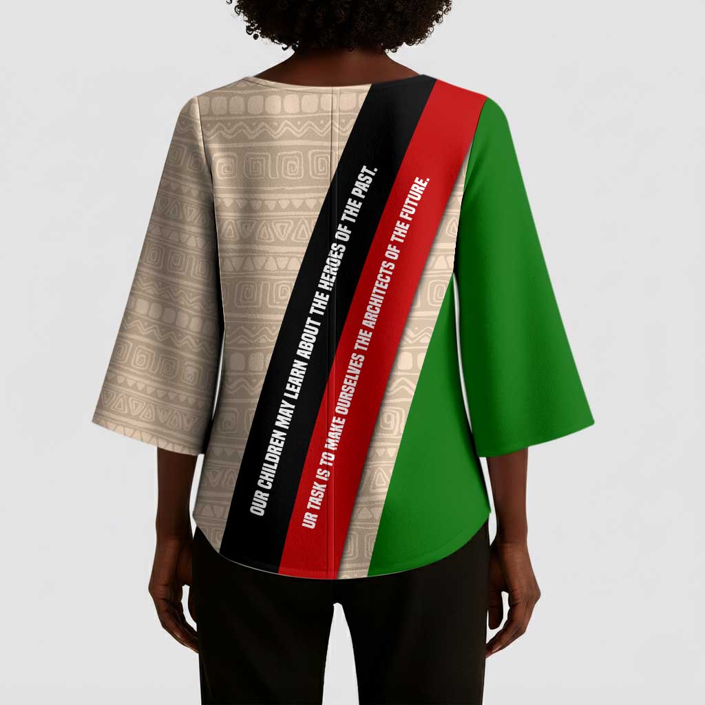 Jomo Kenyatta Kimono Sleeve Blouse Uhuru and Kenyan Heritage Quote Tribute - African Pride