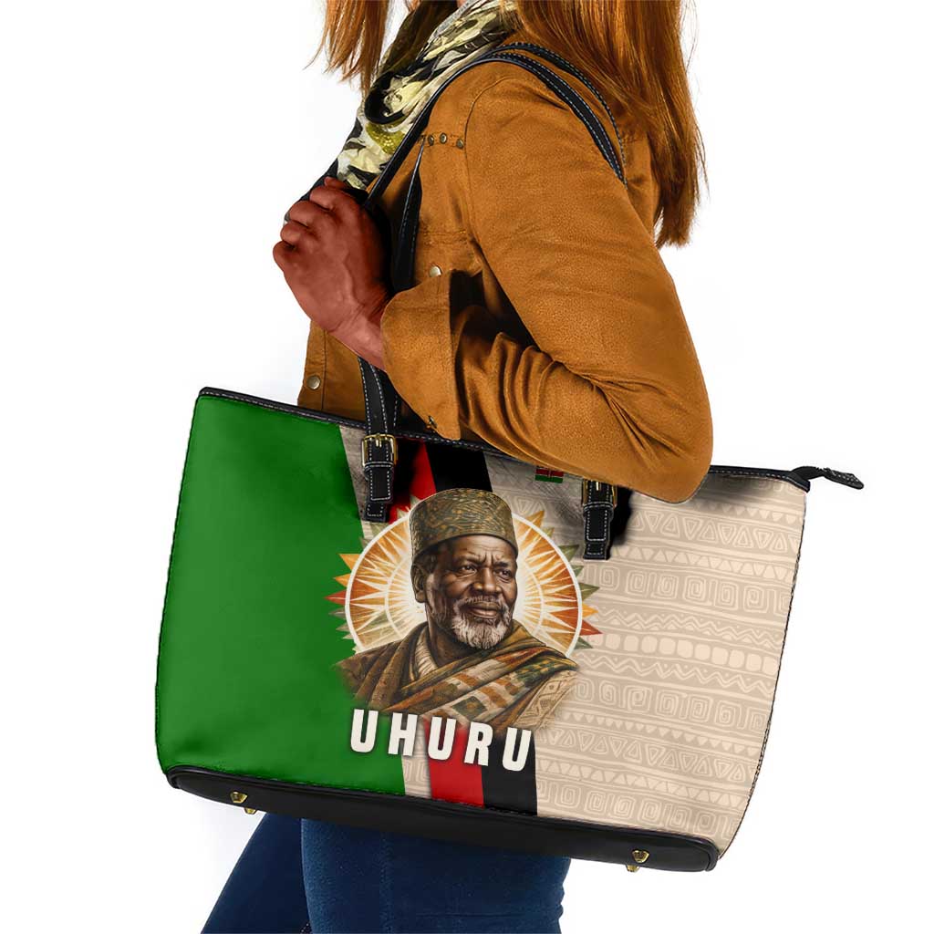 Jomo Kenyatta Leather Tote Bag Uhuru and Kenyan Heritage Quote Tribute - African Pride