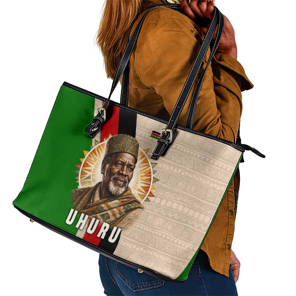 Jomo Kenyatta Leather Tote Bag Uhuru and Kenyan Heritage Quote Tribute - African Pride