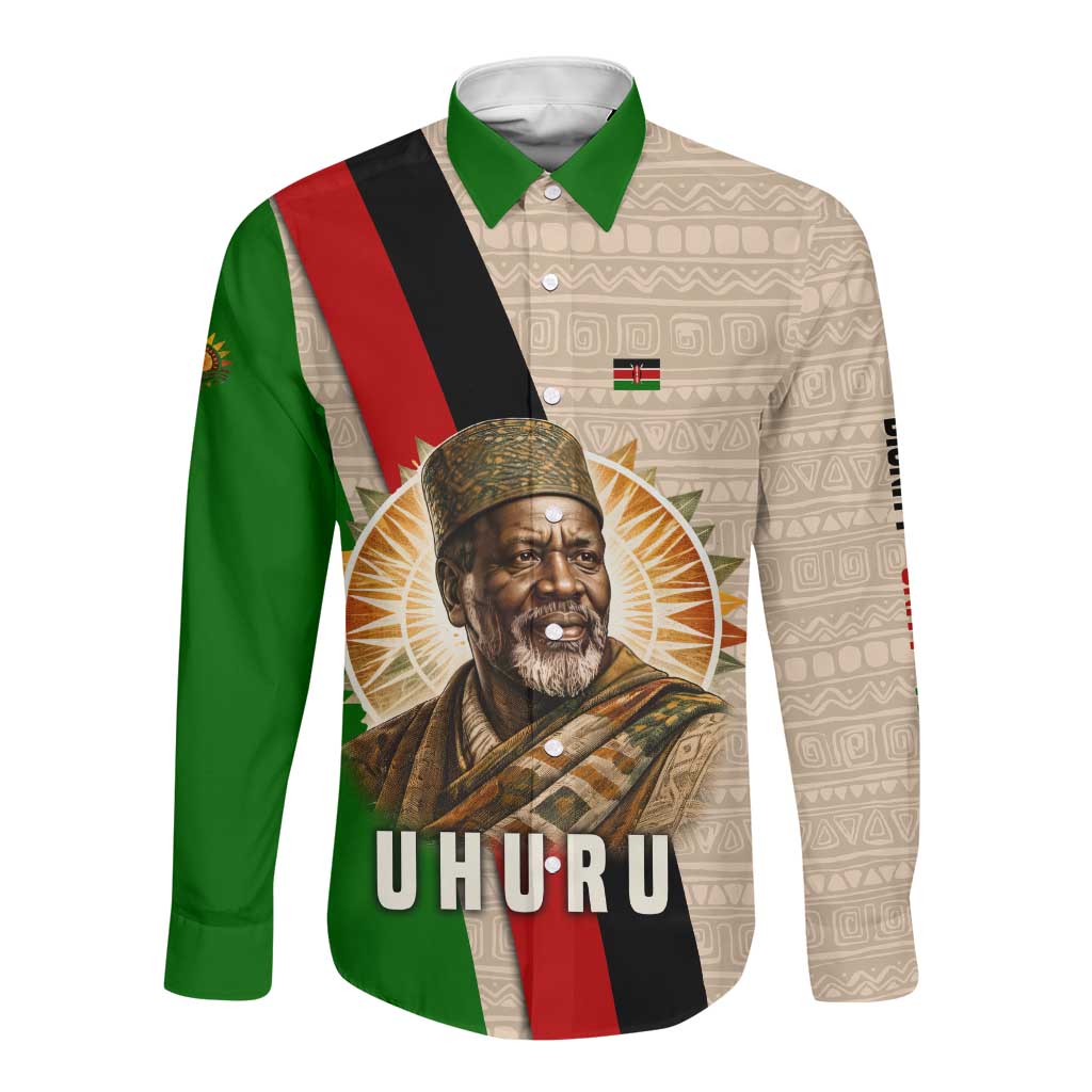 Jomo Kenyatta Long Sleeve Button Shirt Uhuru and Kenyan Heritage Quote Tribute - African Pride