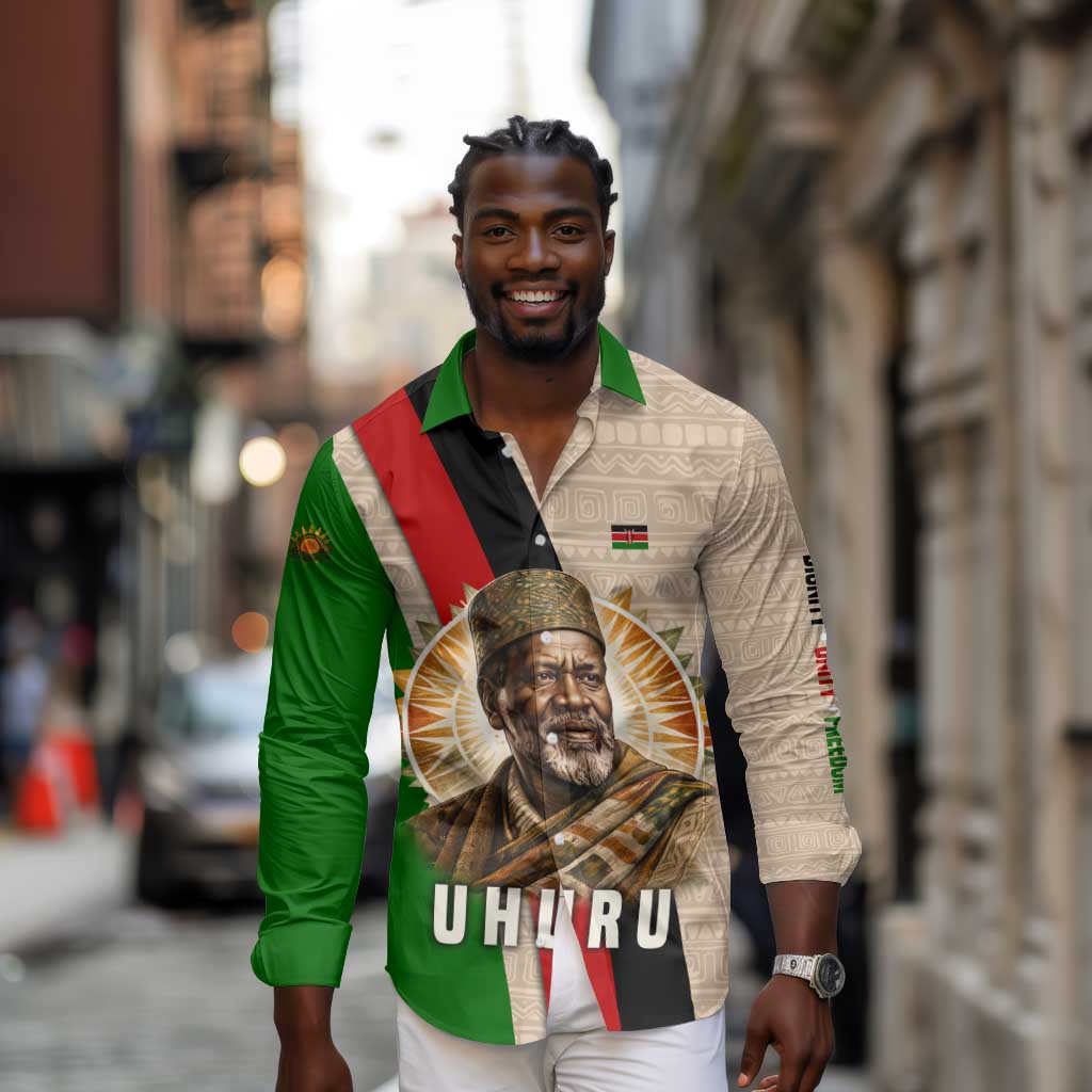 Jomo Kenyatta Long Sleeve Button Shirt Uhuru and Kenyan Heritage Quote Tribute - African Pride