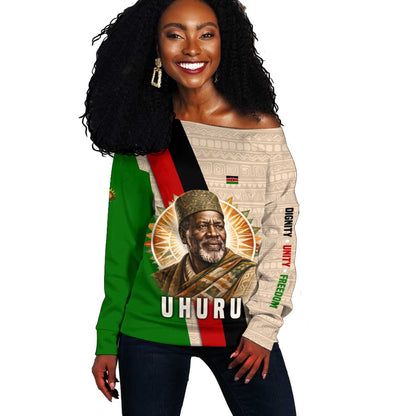 Jomo Kenyatta Off Shoulder Sweater Uhuru and Kenyan Heritage Quote Tribute - African Pride