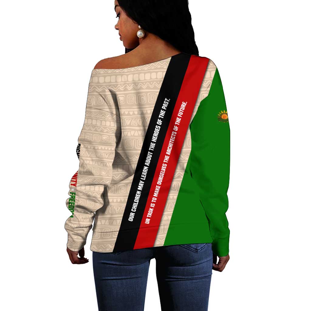 Jomo Kenyatta Off Shoulder Sweater Uhuru and Kenyan Heritage Quote Tribute - African Pride